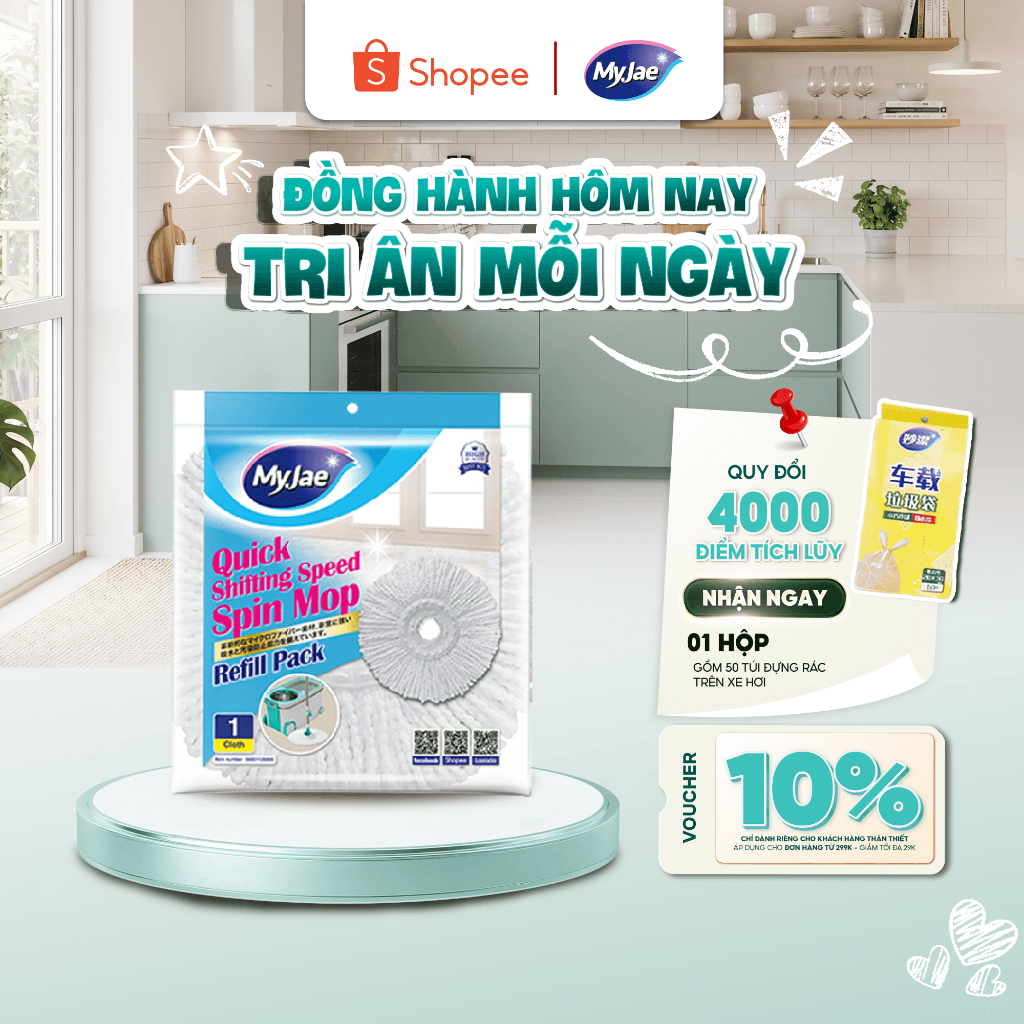 Bông Lau Thay Thế MyJae Dạng Tròn Dành Cho Cây Lau Nhà Xoay 360 Độ