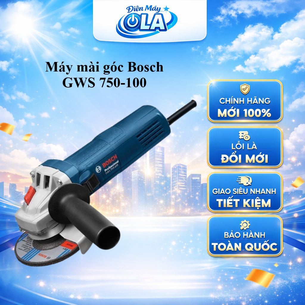 Máy mài góc Bosch GWS 750-100, 100mm, 750W, Dụng cụ cầm tay