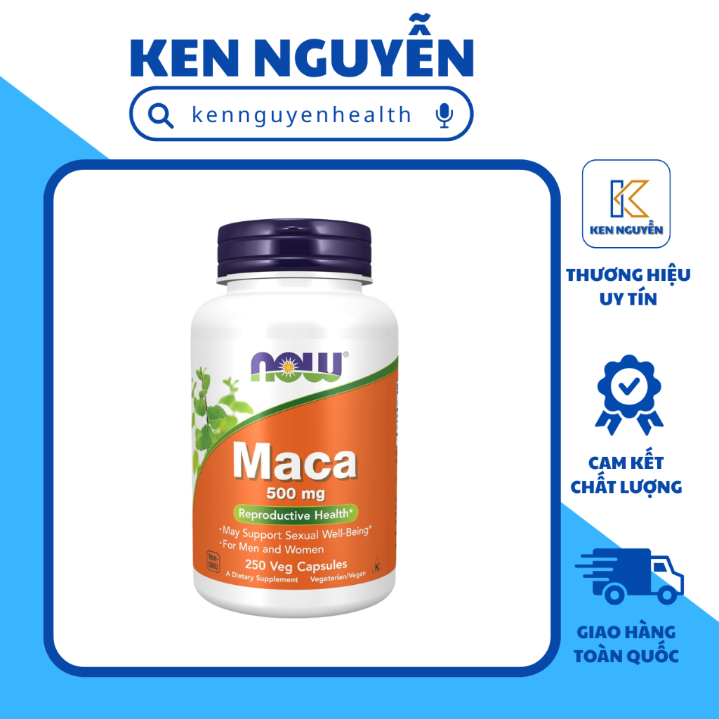 NOW Maca 500mg | Chiết Xuất Củ Maca Peru | Hỗ Trợ Sức Khỏe Sinh Sản Nam & Nữ, Tăng Sức Bền