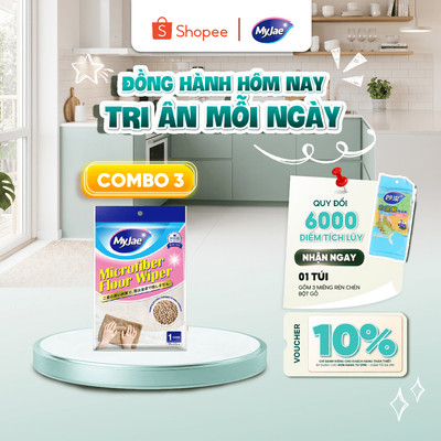 COMBO Khăn lau sàn sợi siêu mảnh MyJae tiện dụng đa năng thấm hút nước tốt, có móc treo 30cm x 42cm
