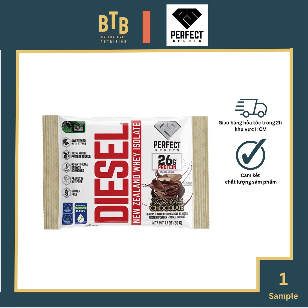 Gói dùng thử Diesel New Zealand Whey Isolate - 30g 100% Grass-fed hỗ trợ tăng cơ