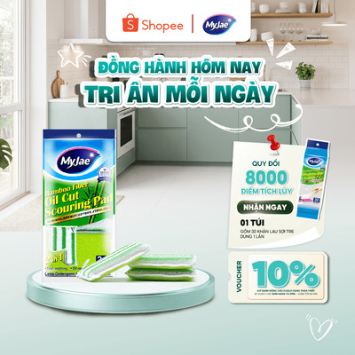 Miếng rửa chén đa năng sợi tre MyJae, miếng rửa chén chống xước 2 mặt, siêu bền đánh bay dầu bẩn