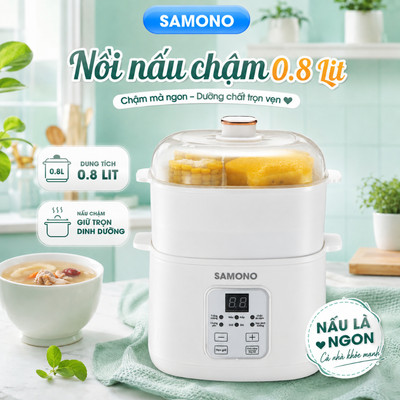 Nồi nấu chậm đa năng SAMONO SW-SC08B dung tích 0.8L phiên bản tiếng Việt - Hàng chính hãng BH 1 năm