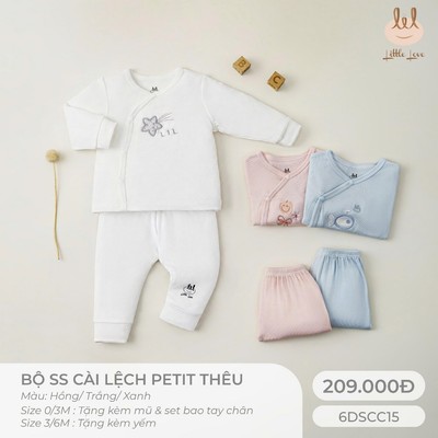 Bộ cài lệch sợi tre thêu Lil Little Love [ Siêu Mềm, Mát, Mịn Co Dãn Và Thấm Hút Mồ Hôi Tốt] Size 6M - 4Y (6DSCC15)