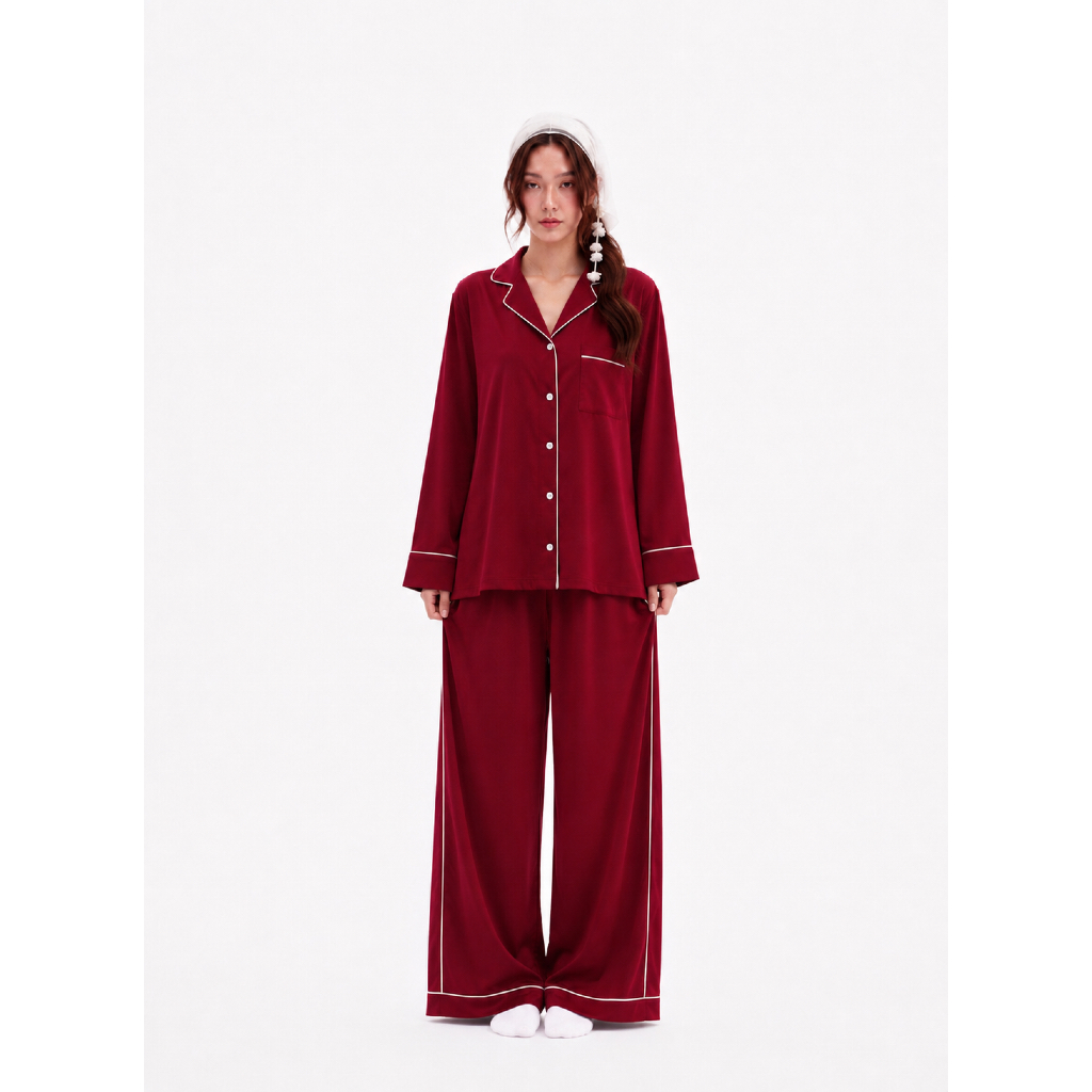 [ Fit To Sleep ] Set Đồ Ngủ Pijamas Dài Tay - PURE Pijamas Form Oversize Rộng Rãi Mềm Mại - Màu Đỏ Đ