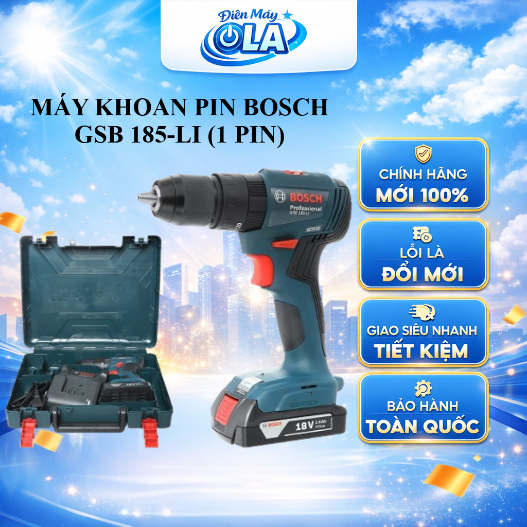 (TOÀN QUỐC) - GSB 185-LI (1 PIN) - MÁY KHOAN PIN BOSCH GSB 185-LI (1 PIN)