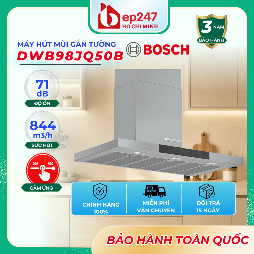 Máy Hút Mùi Bosch DWB98JQ50B Series 6 Áp Tường 90cm EcoSilence Drive Hút Mạnh 844m³/h Chính Hãng