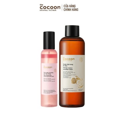 [MUA 2 GIẢM 46%] Combo Nước tẩy trang bí đao 500ml & Tinh chất xịt dưỡng sen Hậu Giang Cocoon 200ml