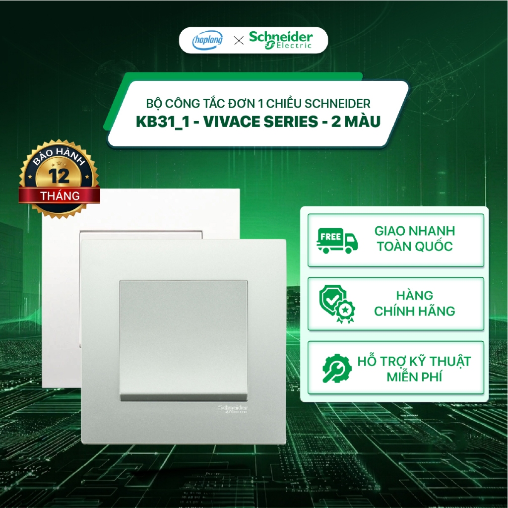 Bộ công tắc đơn 1 chiều Schneider KB31_1_WE_G19 - Vivace Series - 2 màu - KB31_1_AS_G19