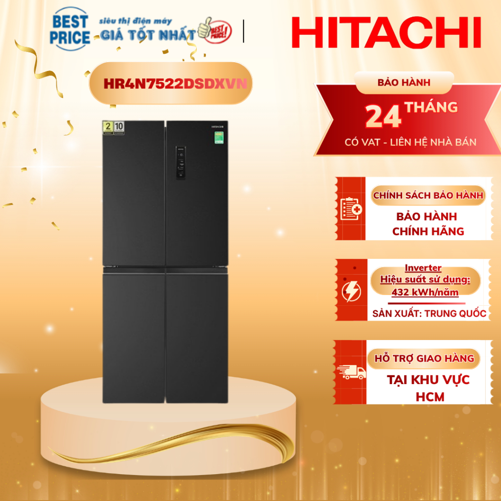 HR4N7522DSDXVN - Tủ lạnh Hitachi Inverter 466 lít Multi Door HR4N7522DSDXVN - Hàng chính hãng