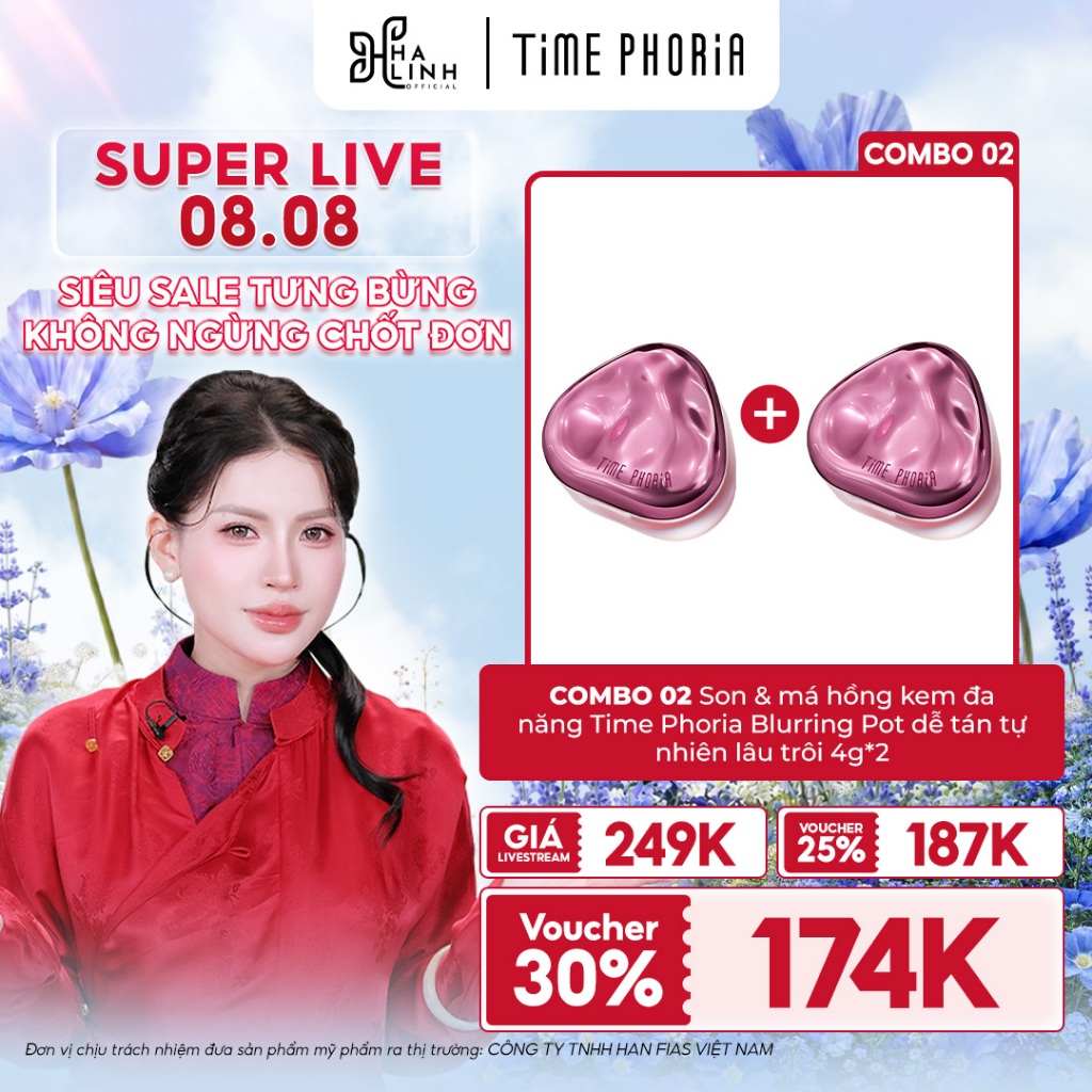 [VHL x Time Phoria] COMBO 2 Son & má hồng kem đa năng Time Phoria Blurring Pot 4g* 2