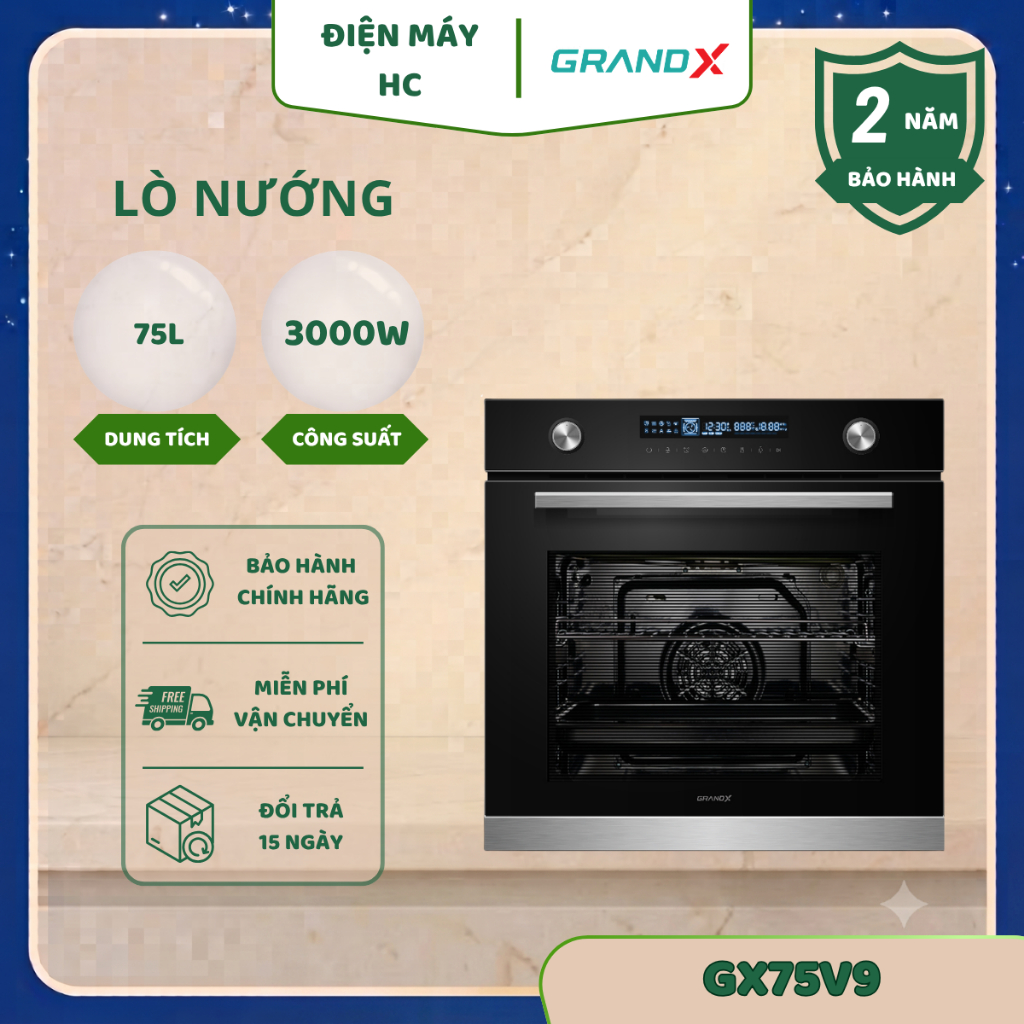 Lò nướng âm tủ GrandX GX75V9 – Thiết Kế Sang Trọng, Hiện Đại