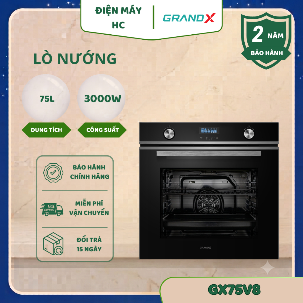 Lò nướng âm tủ GrandX GX75V8 -  Lò Nướng Âm Tủ Cao Cấp, Dung Tích Lớn 75L
