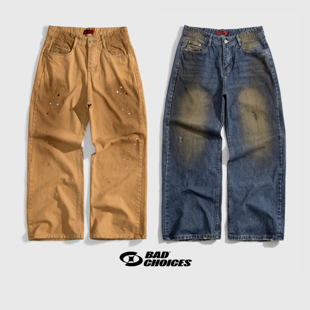 Bad Choices | Quần Jeans suông LEATHER PATCH phối túi da