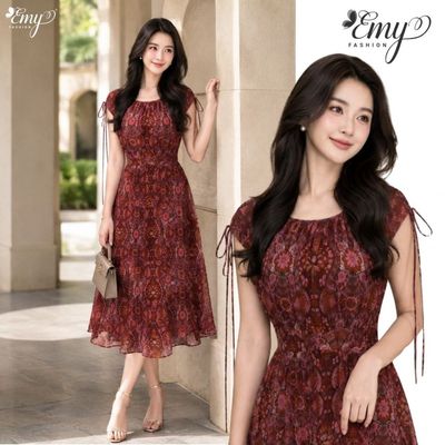 Đầm Thiết Kế EMY Thời Trang Cao Cấp EM9834 Vải Voan Tơ Mềm Thanh Lịch Dạo Phố
