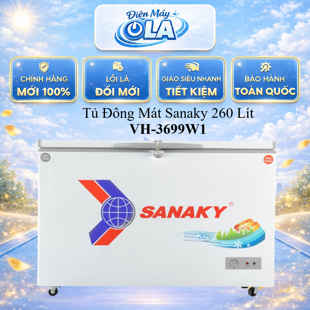 (HCM) - VH-3699W1 - Tủ đông mát SANAKY 260 lít (không inverter) VH-3699W1 - 1 ĐÔNG 1 MÁT