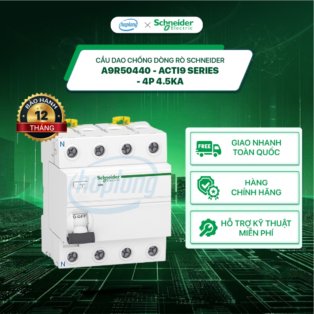 Cầu dao chống dòng rò A9R50440 Schneider - Acti9 Series - 4P 4.5kA - A9R70463 A9R50425