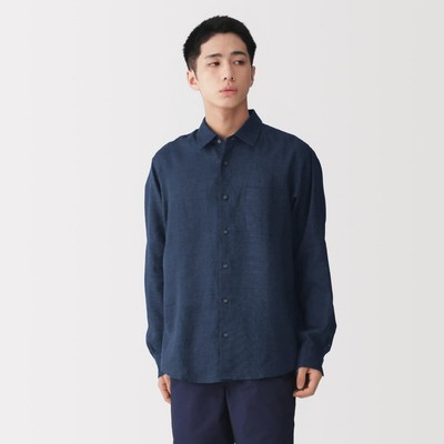 [26AW] MUJI Áo Sơ Mi Nam Vải Washed Linen Tay Dài