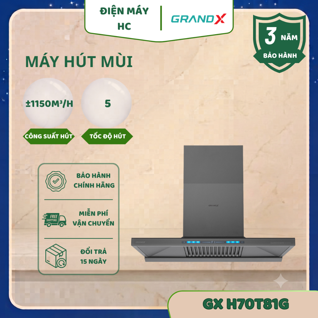 Máy Hút Mùi GrandX GX H70T81G – Thiết Kế Gọn Gàng, Dễ Dàng Lắp Đặt