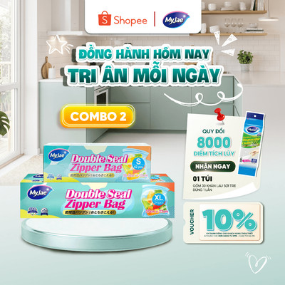 Combo 2 size S+XL Túi Zip PE Trong Suốt 2 Đường Kéo MyJae, Túi Bọc Đồ Ăn, Bảo Quản Tủ Lạnh