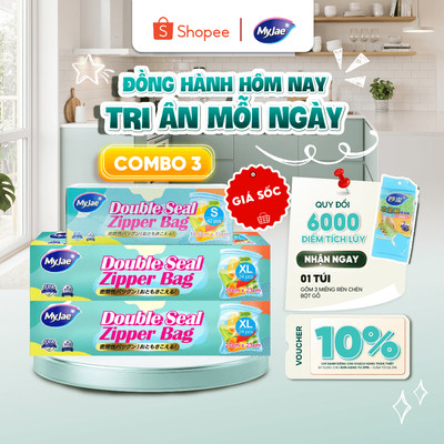 Combo 3 HỘP SIZE 2XL+1S Túi Zip PE Trong Suốt 2 Đường Kéo MyJae, Túi Bọc Đồ Ăn