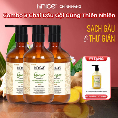 [Mua 3 Tặng 1] Combo 3 Chai Dầu Gội Tinh Dầu Gừng Thiên Nhiên hiNICE Ginger Shampoo Hỗ Trợ Sạch Gàu & Giảm Ngứa 435G