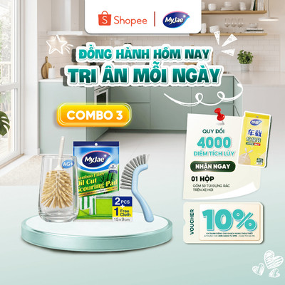 COMBO 3 món [Miếng rửa chén+Cây rửa ly+Bàn chải khe hẹp] - Bộ vệ sinh dụng cụ & không gian bếp