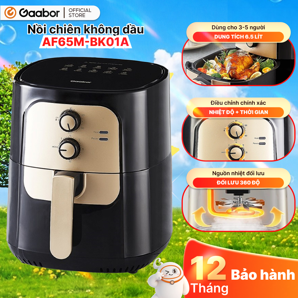 Nồi chiên không dầu GAABOR 6.5 lít AF65M-BK01A dung tích lớn, công suất mạnh 1400W nồi chiên đa năng