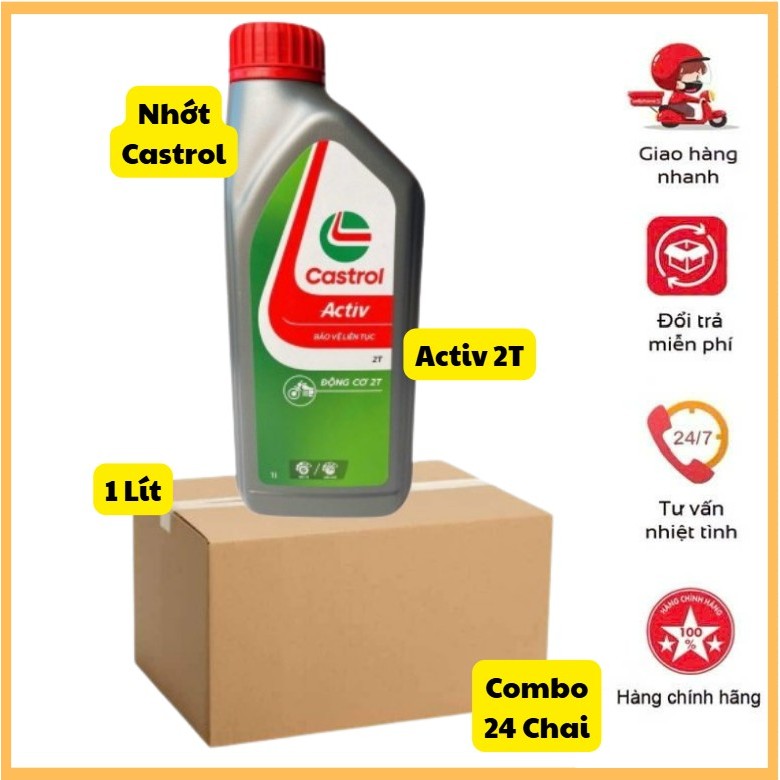 🎁Combo 24 Chai Nhớt Castrol Activ (2T) 2 Thì 1 Lít Dùng Cho Máy Cắt Cỏ, Động Cơ Honda, Kohler
