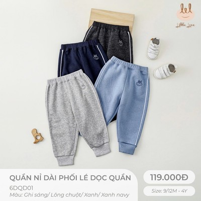 Quần nỉ lót lông phối lé dọc sườ Litle Love [ chất mềm - co dãn nhẹ - giữ ấm tốt ] lé sườn dành cho bé từ 6M-4Y (6DQD01)
