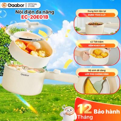 Nồi điện đa năng Gaabor EC-20E01B dung tích 2L lòng nồi 2L vân đá chống dính kèm xửng hấp công suất