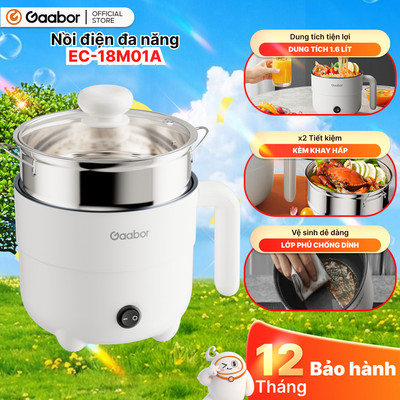 Nồi điện đa năng Gaabor EC-18M01A lẩu điện 1.6L chống dính 600W ăn mì nấu lẩu kèm xửng hấp inox