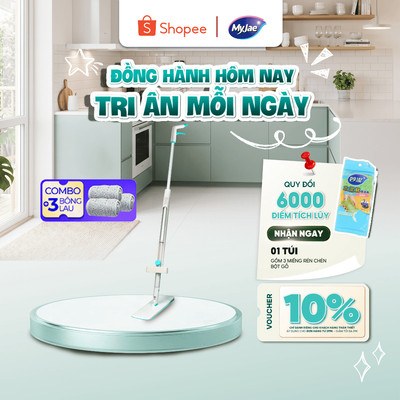 Combo 3 Bông Lau + 1 Cây Lau Nhà MyJae Sợi Microfiber Tự Vắt Phun Sương Xoay 360 Độ Thông Minh 138c