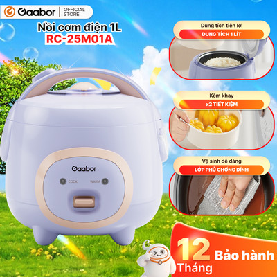 Nồi cơm điện mini 1L Gaabor RC-25M01A kèm xửng hấp tay cầm chống dính một nút sử dụng