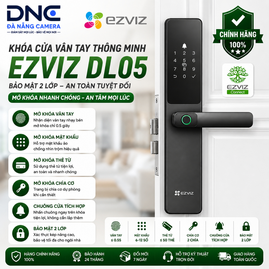 Khóa Cửa Vân Tay Thông Minh EZVIZ DL05 , Bảo mật 2 lớp Chính hãng