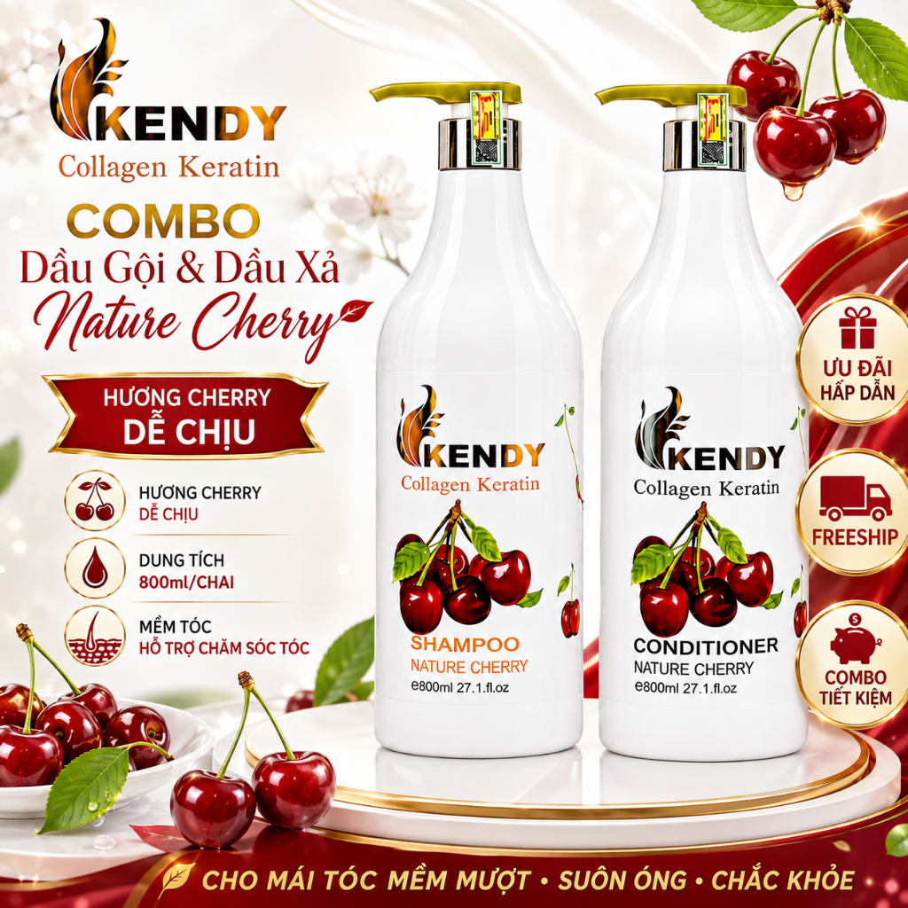 DẦU GỘI XẢ TẠO PHỒNG KENDY 800ML – GIÚP TÓC BỒNG BỀNH, MỀM MƯỢT