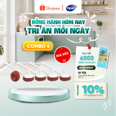 COMBO 4 Chổi Cọ Xoong Nồi Kèm 2 Miếng Cọ Nồi Đa Năng Tiên Lợi MyJae
