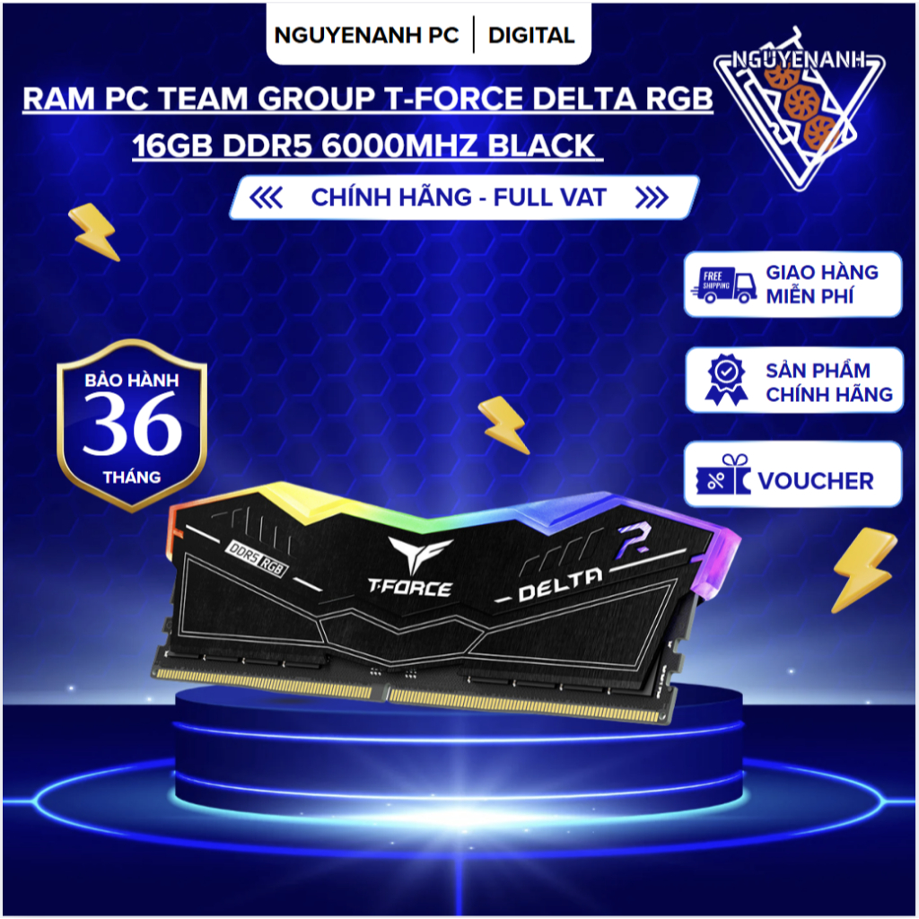 [Full vat] Ram PC Team Group T-Force Delta RGB 16GB DDR5 6000MHz Black - bh 36 tháng