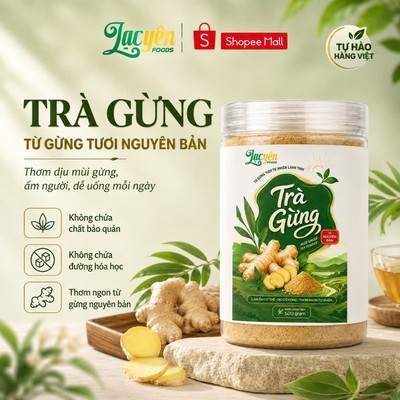 Trà Gừng Đắk Lắk Lạc Yên Foods Ít Ngọt Thơm Ngon, Trà Hòa Tan Tiện Lợi, Giúp Ấm Cơ Thể