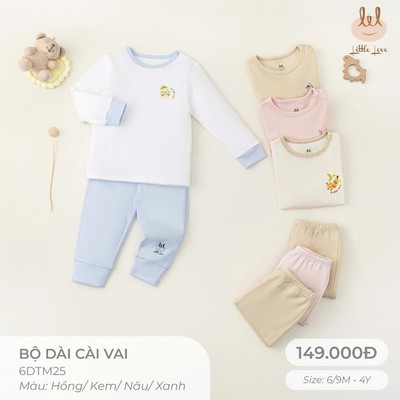 Bộ Dài Tay Cài Vai dành cho bé LiL Little Love [ Mềm, Mát, Mịn Co Dãn Và Thấm Hút Mồ Hôi Tốt] Size 6M - 4Y (6DTM25)
