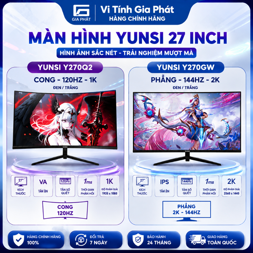 Màn hình máy tính Gaming Yunsi 27 inch FHD 120hz / 2K 180hz New Box bảo hành 24 tháng
