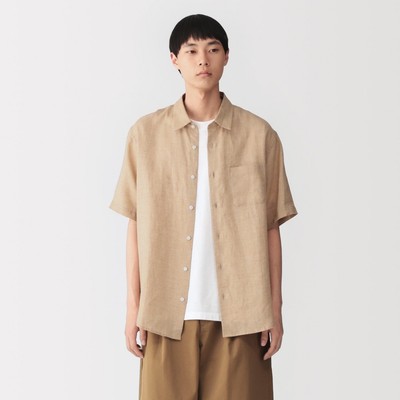 [26AW] MUJI Áo Sơ Mi Nam Vải Washed Linen Tay Ngắn