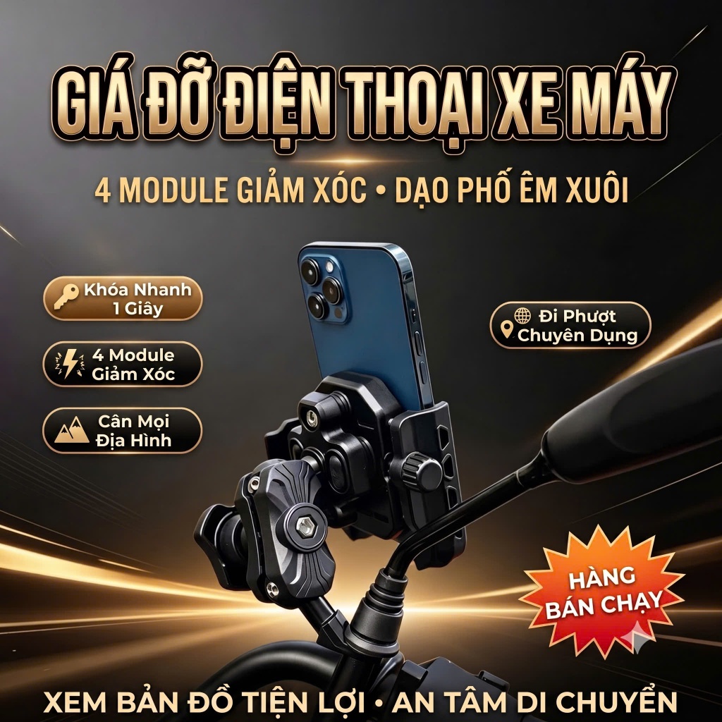 Giá đỡ xe máy hở camera sau và 4 module giảm sóc, có khóa chống trộm và khóa…