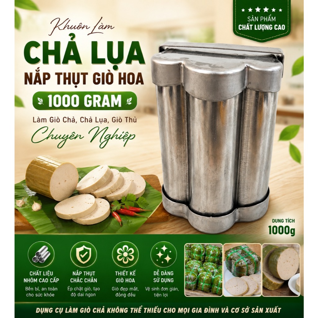 Khuôn Làm chả lụa Nắp Thụt Giò Hoa 1000 gr Làm Giò Chả, Chả Lụa, Giò thủ Chuyên Nghiệp