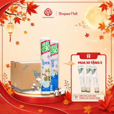 Tặng 3 bông tẩy trang] Sỉ 1 thùng bông tẩy trang Ipek 130 miếng Thổ Nhĩ Kỳ (30 gói * 150 miếng)