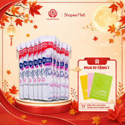 Sỉ 1 Thùng 30 Gói Bông Tẩy Trang Aura Beauty 150 Miếng/Gói (30gói x 150 Miếng) Cotton Pads Tặng 3 Mặt Nạ