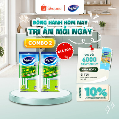 COMBO 2 Miếng rửa chén đa năng sợi tre MyJae, miếng rửa chén chống xước 2 mặt, siêu bền đánh bay dầu bẩn