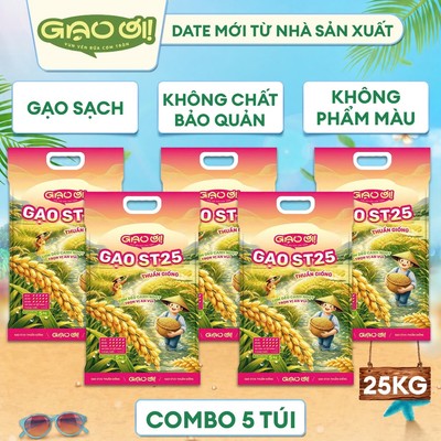 Combo 5 Túi Gạo ST25 5kg – Chính Hãng Gạo Ơi – Gạo Thơm Ngon, Dẻo Nhiều, Vị Đậm Đà – Tổng 25kg