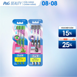 Bàn chải oral-b tinh chất trà xanh/ trà đen vỉ 3 cây