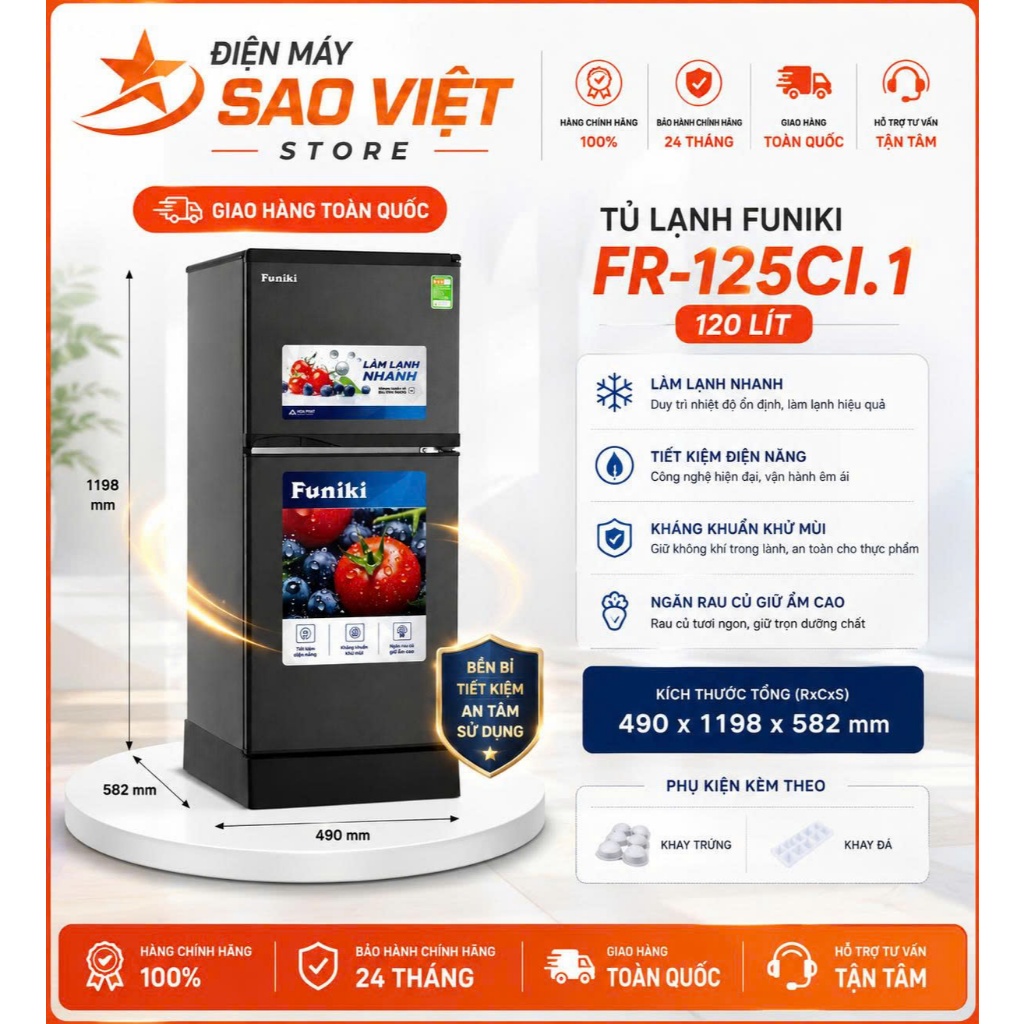 Tủ Lạnh Funiki 120 Lít FR 125CI.1 Hai Cánh Không Đóng Tuyết Bảo Hành 24 Tháng Toàn Quốc